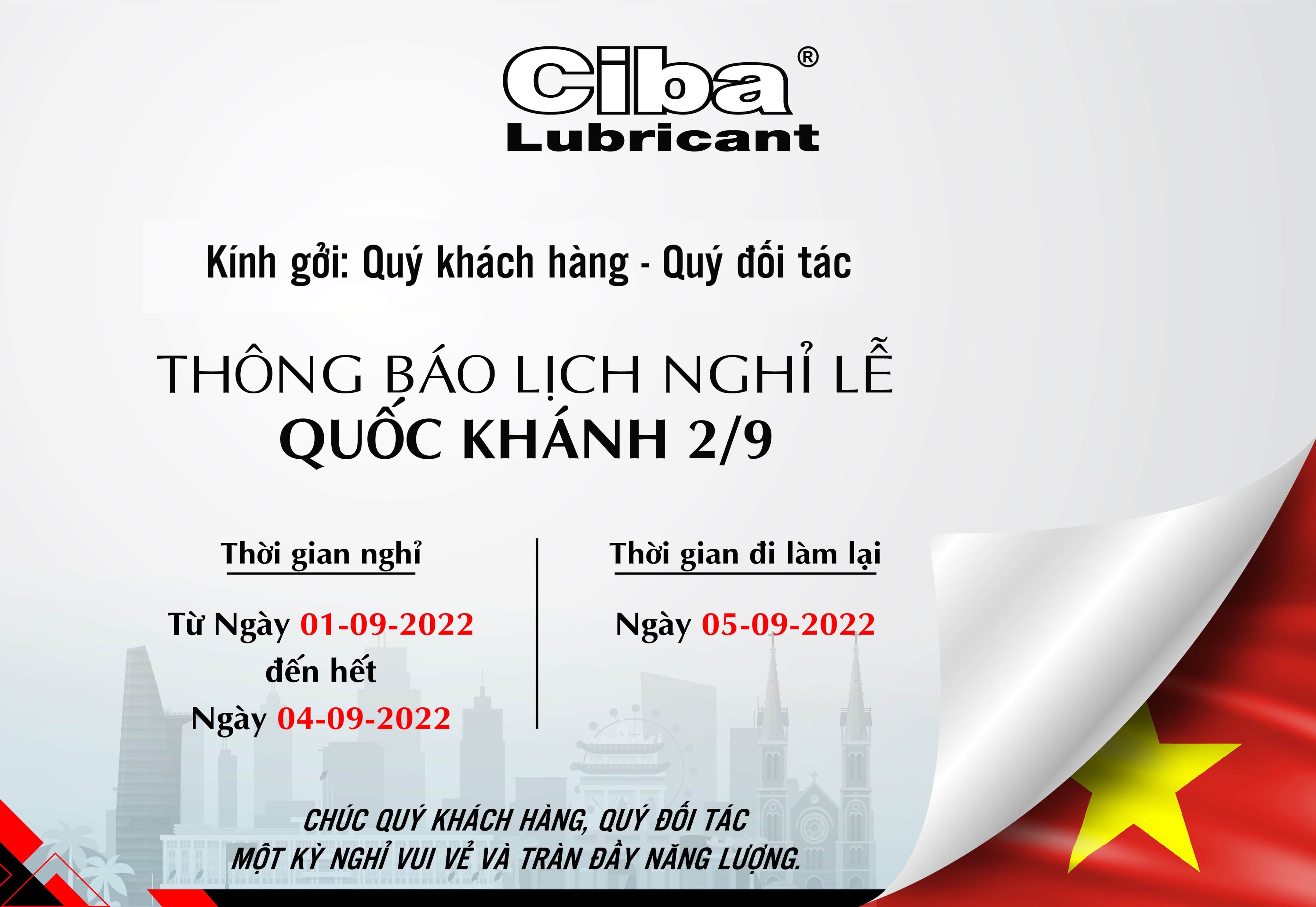 THÔNG BÁO LỊCH NGHỈ LỄ 02/09/2022