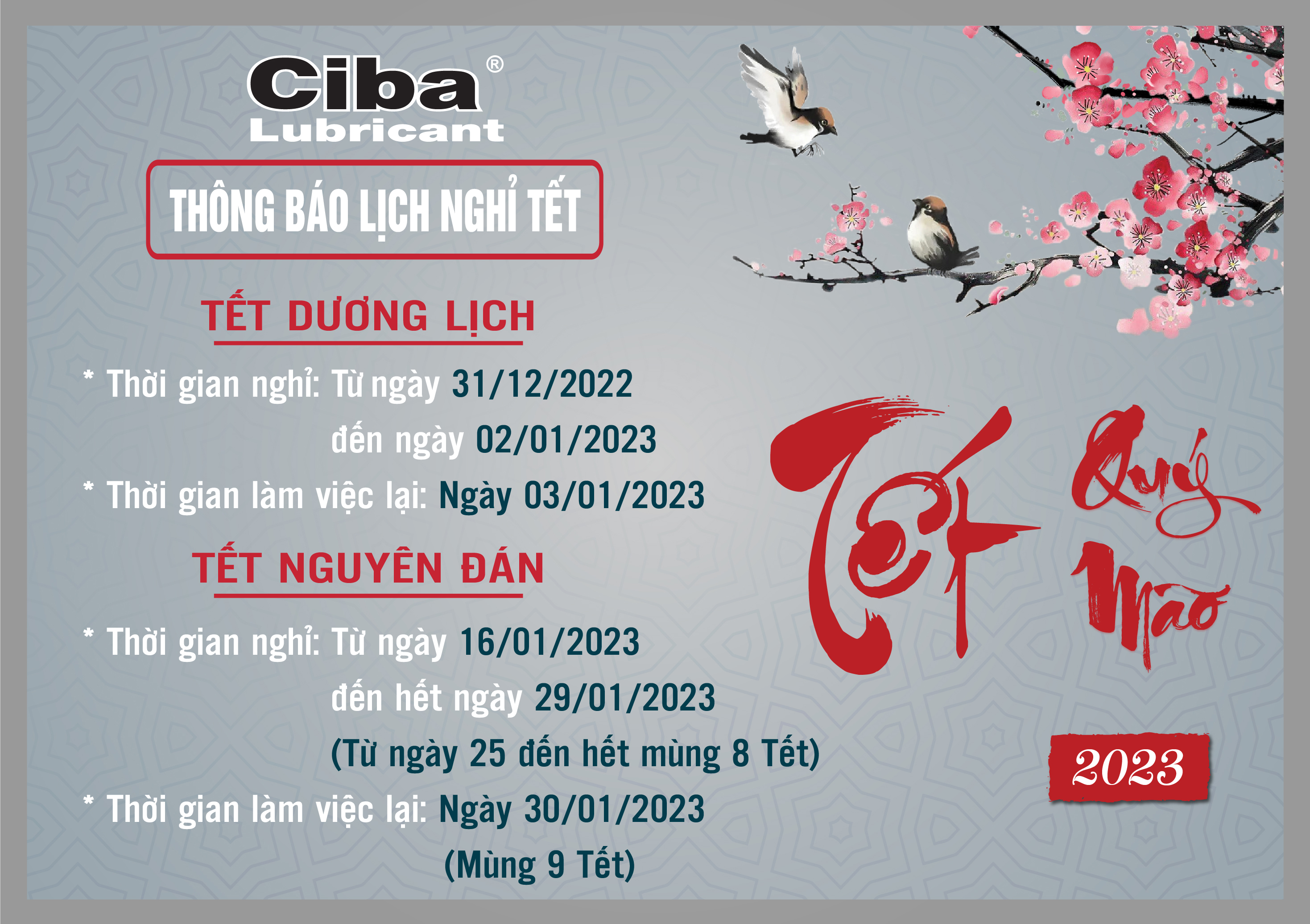 LỊCH NGHỈ TẾT DƯƠNG LỊCH VÀ TẾT NGUYÊN ĐÁN 2023