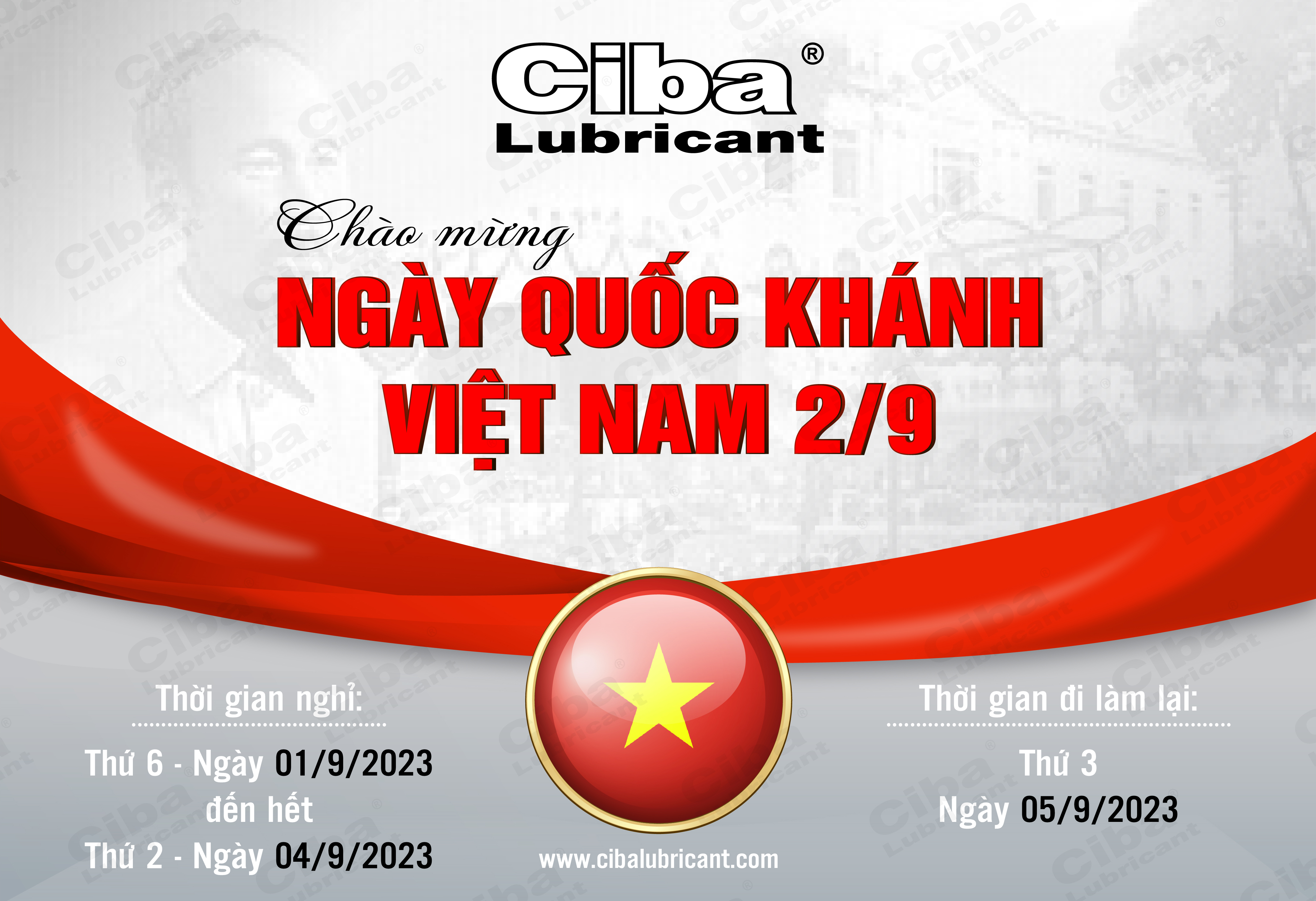 CIBA LUBRICANT THÔNG BÁO LỊCH NGHỈ LỄ QUỐC KHÁNH 2/9
