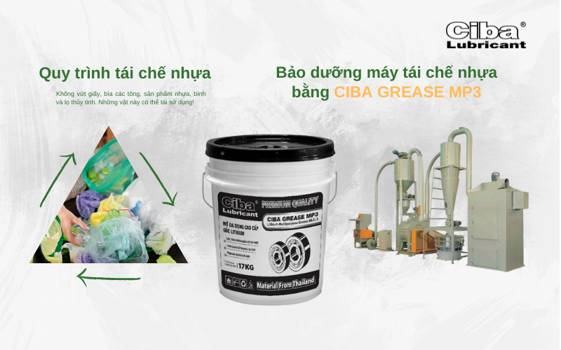 Quy trình tái chế nhựa và bảo dưỡng máy tái chế nhựa bằng CIBA GREASE MP3
